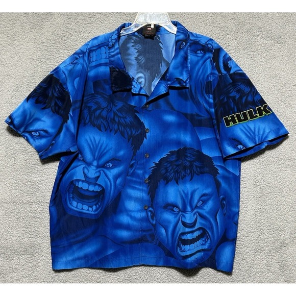 2002 Marvel Incredible Hulk AOP Shirt Mens 3XL Y2K Button Up Vintage Comic - Picture 1 of 13